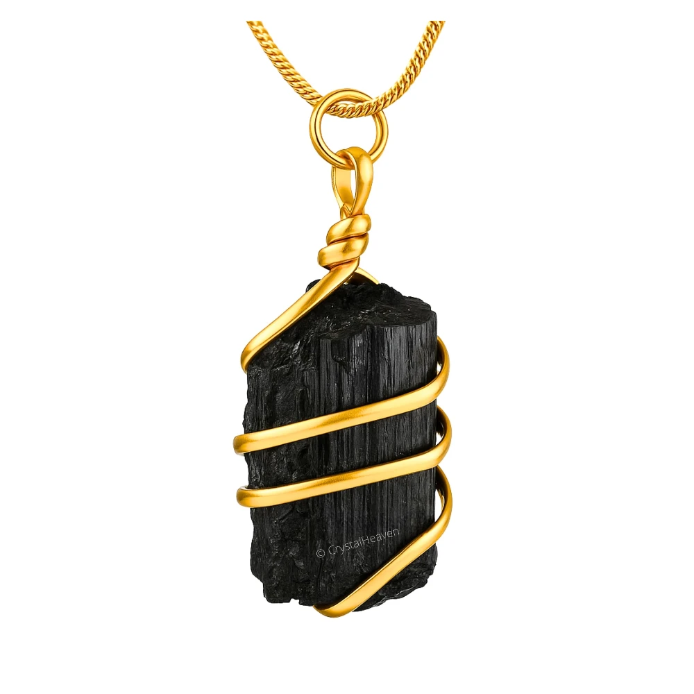 Black Tourmaline Necklace - Raw Crystal (Gold)
