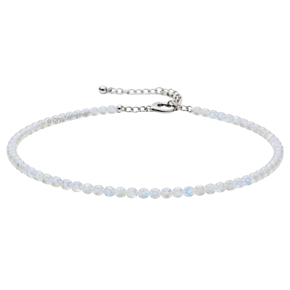 Rainbow Moonstone Anklet - 2mm Faceted Beads
