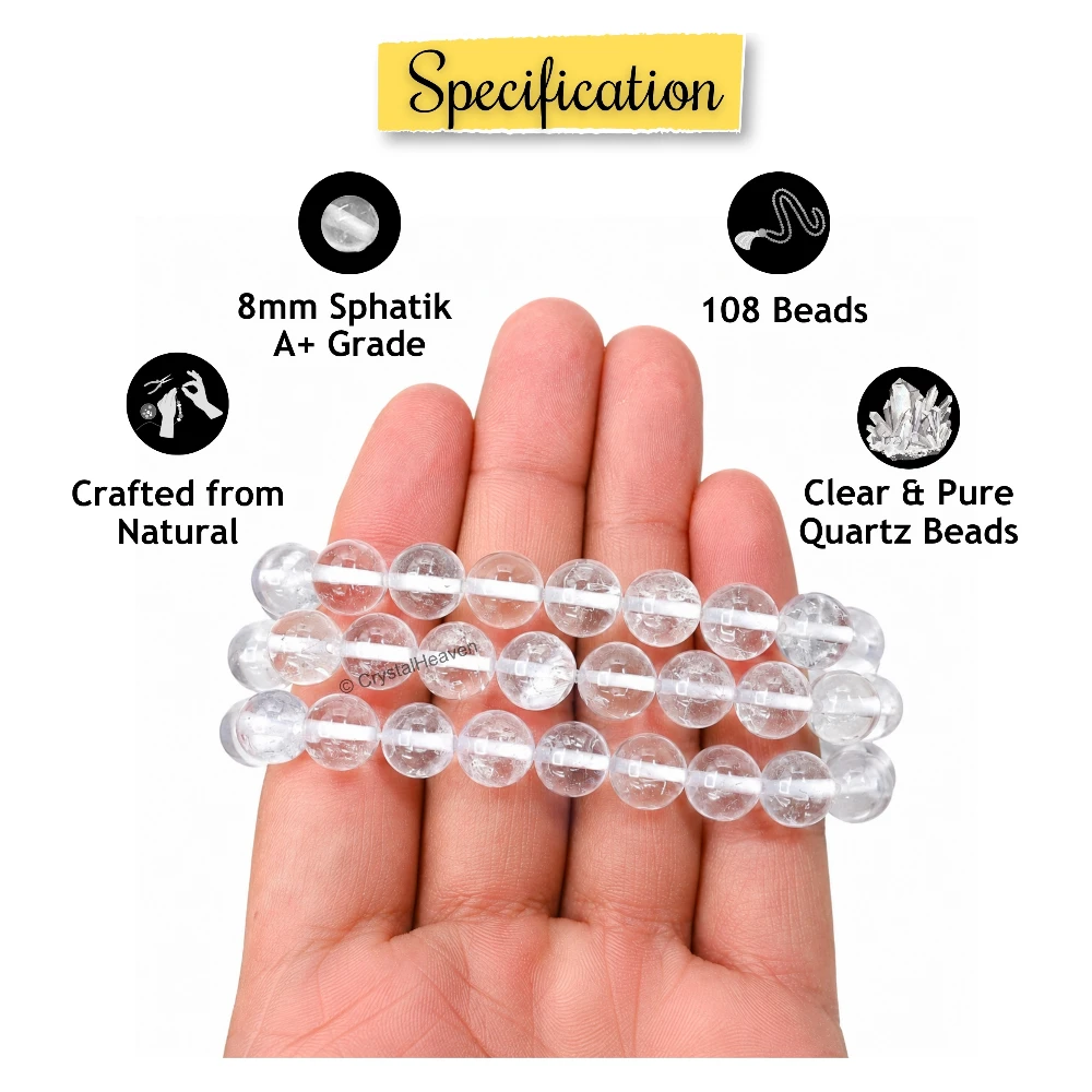 Sphatik Mala - AB Grade 108 Beads (8mm) (Without Knot)
