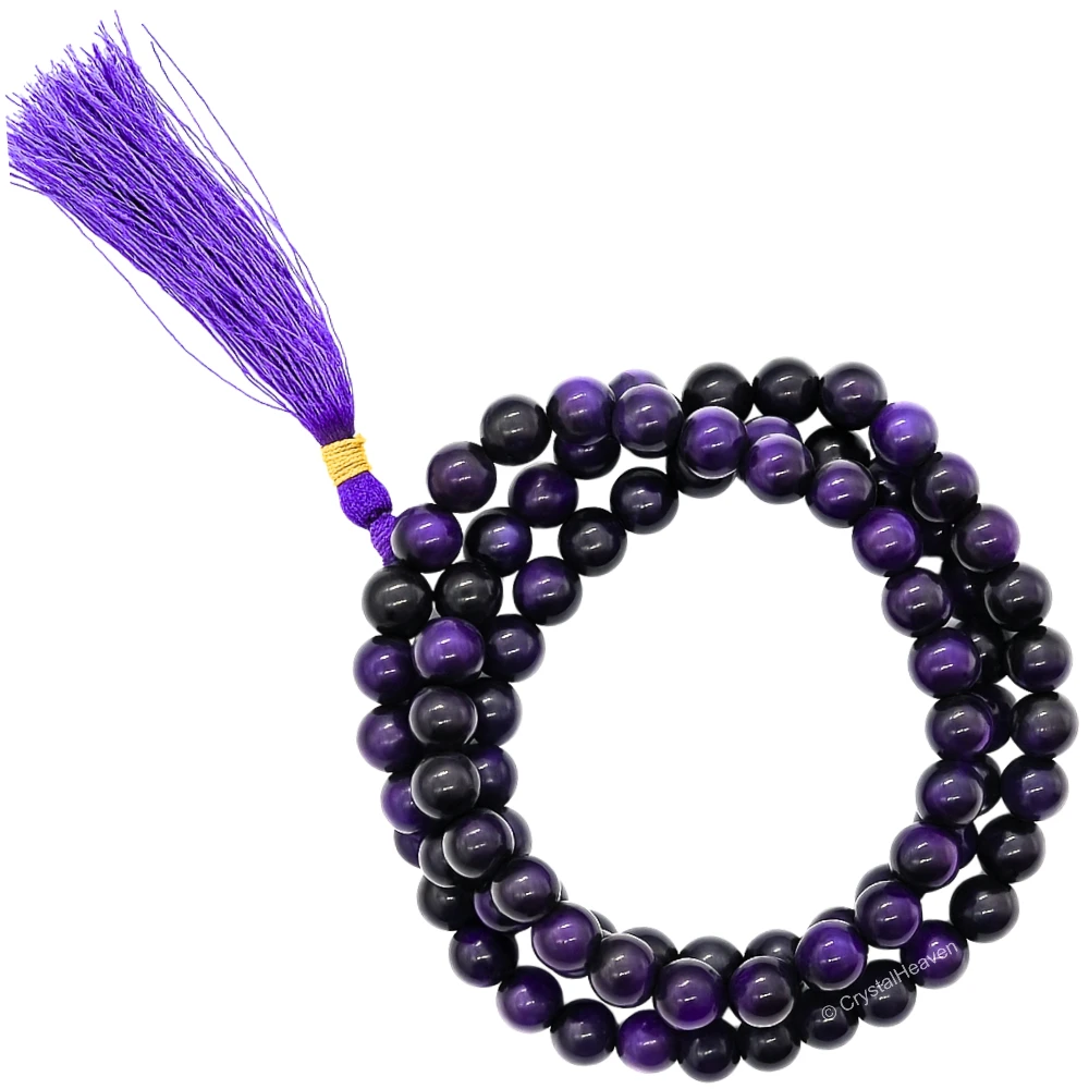 Purple Tiger Cat's Eye Japa Mala (Without Knot)