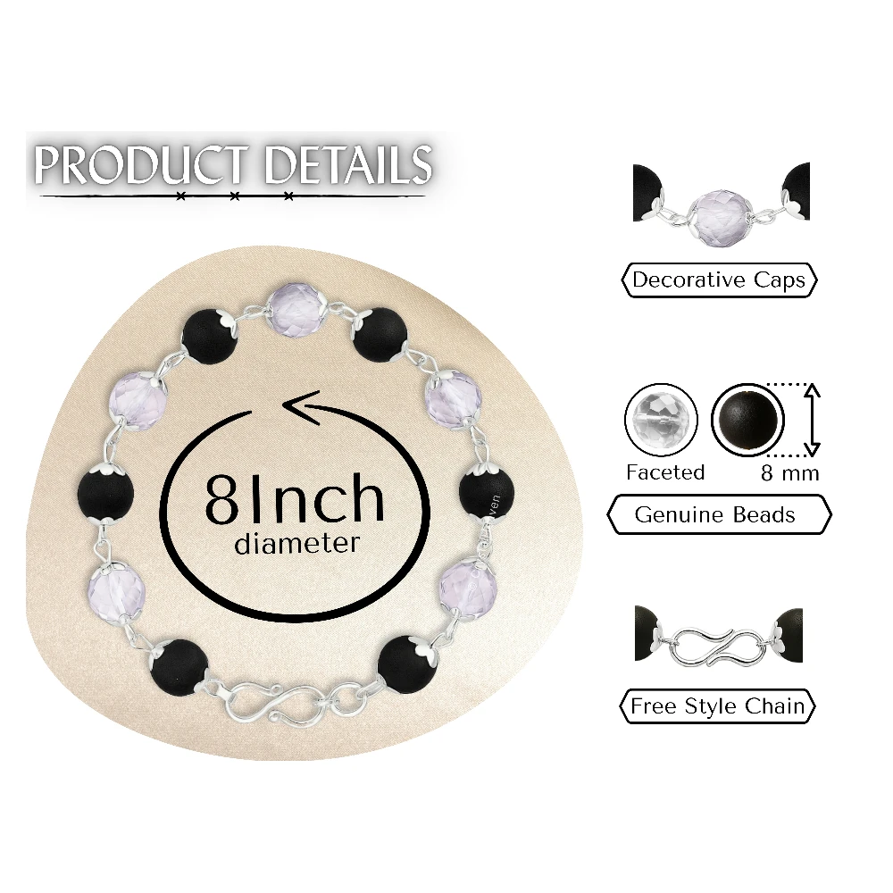 Faceted Sphatik Crystal and Karungali Bracelet (Silver Chain)