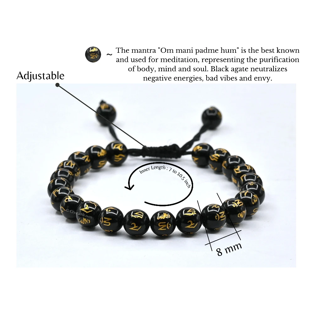 Black Agate OM Mani Padme-Hum Bracelet (Adjustable)