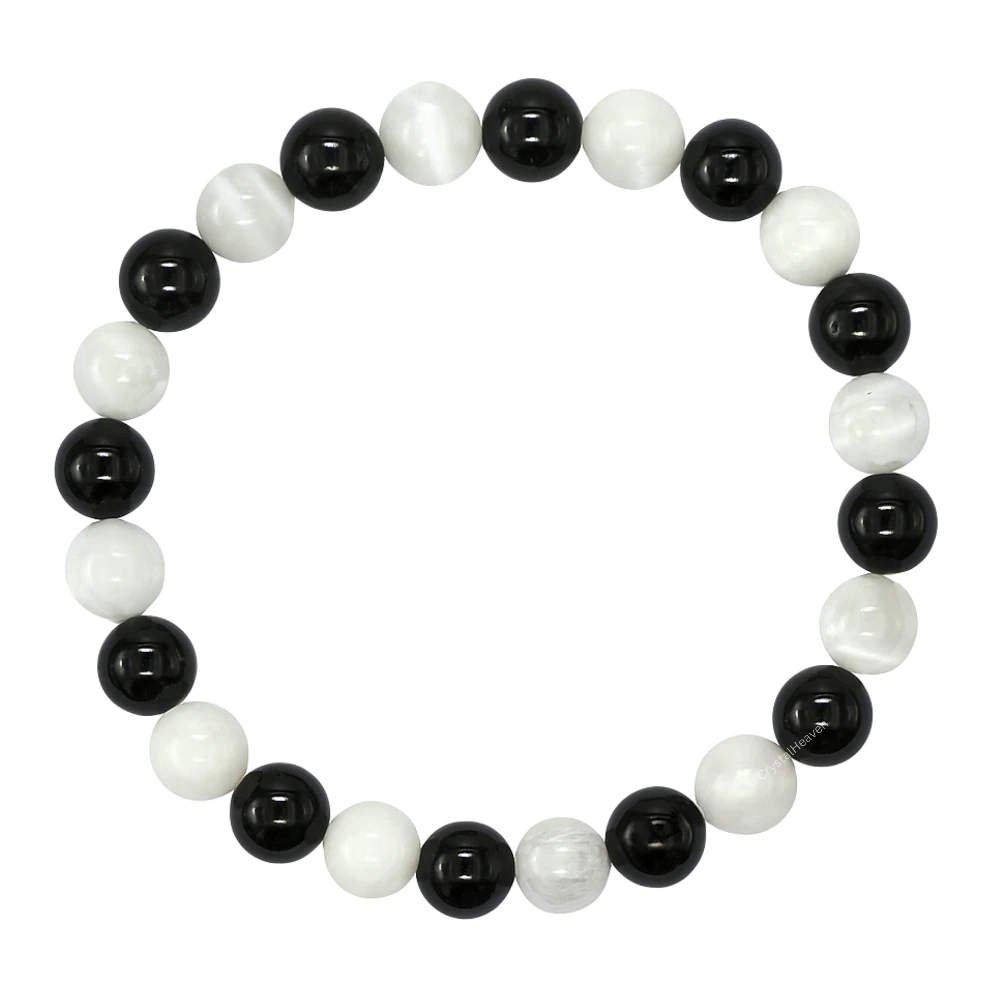 Black Tourmaline Selenite Bracelet (Elastic)