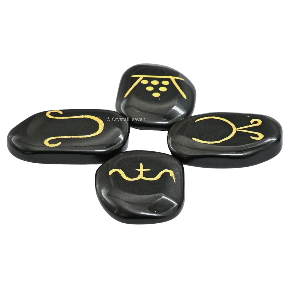 Black Agate Pagan Wiccan Stones (Set of 4)