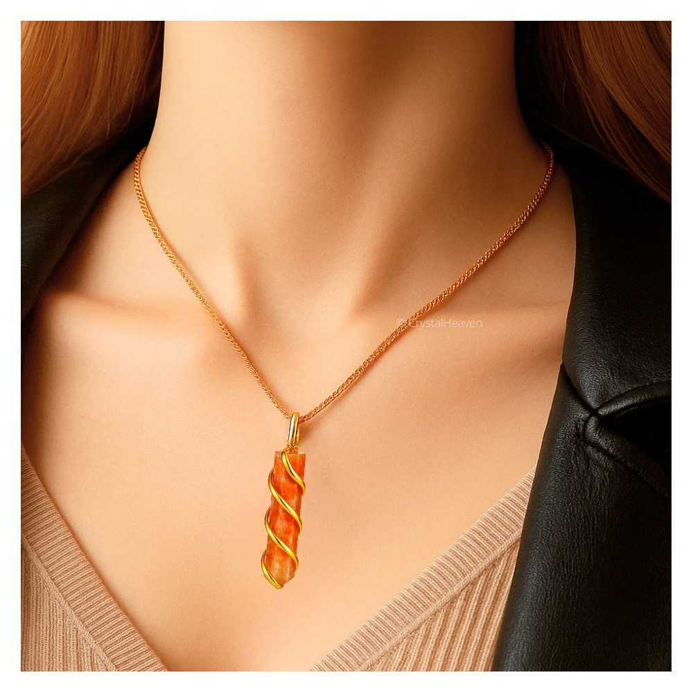 Sunstone Necklace - Spiral Pencil Point (Gold)
