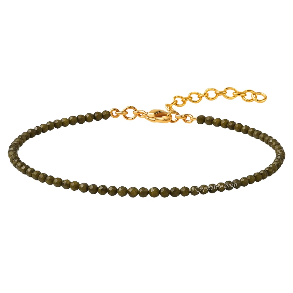 Green Cats Eye Bracelets - 2mm Faceted Beads (Gold)