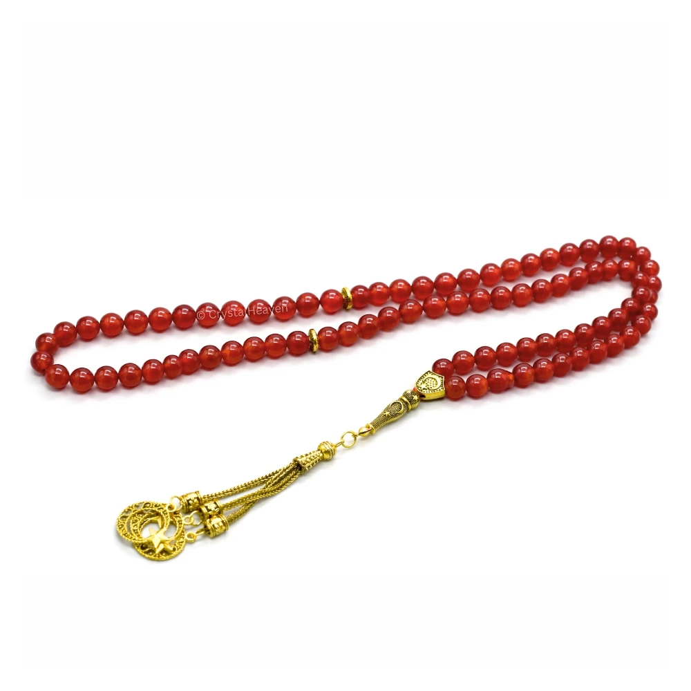 Red Onyx Crystal Tasbih (Gold)