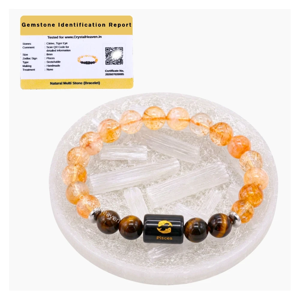 Pisces Bracelet (मीन राशि) - Citrine & Tiger Eye (With Selenite Plate)