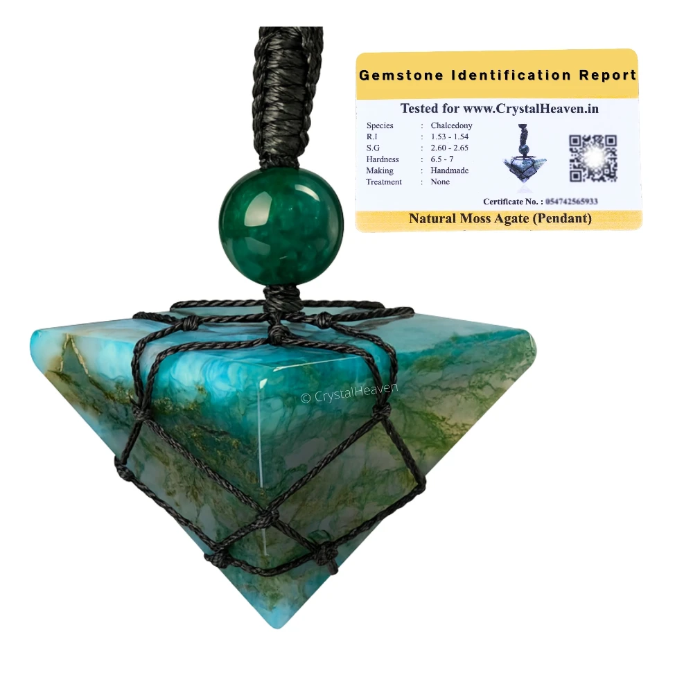 Moss Agate Pyramid Macrame Pendant Necklace