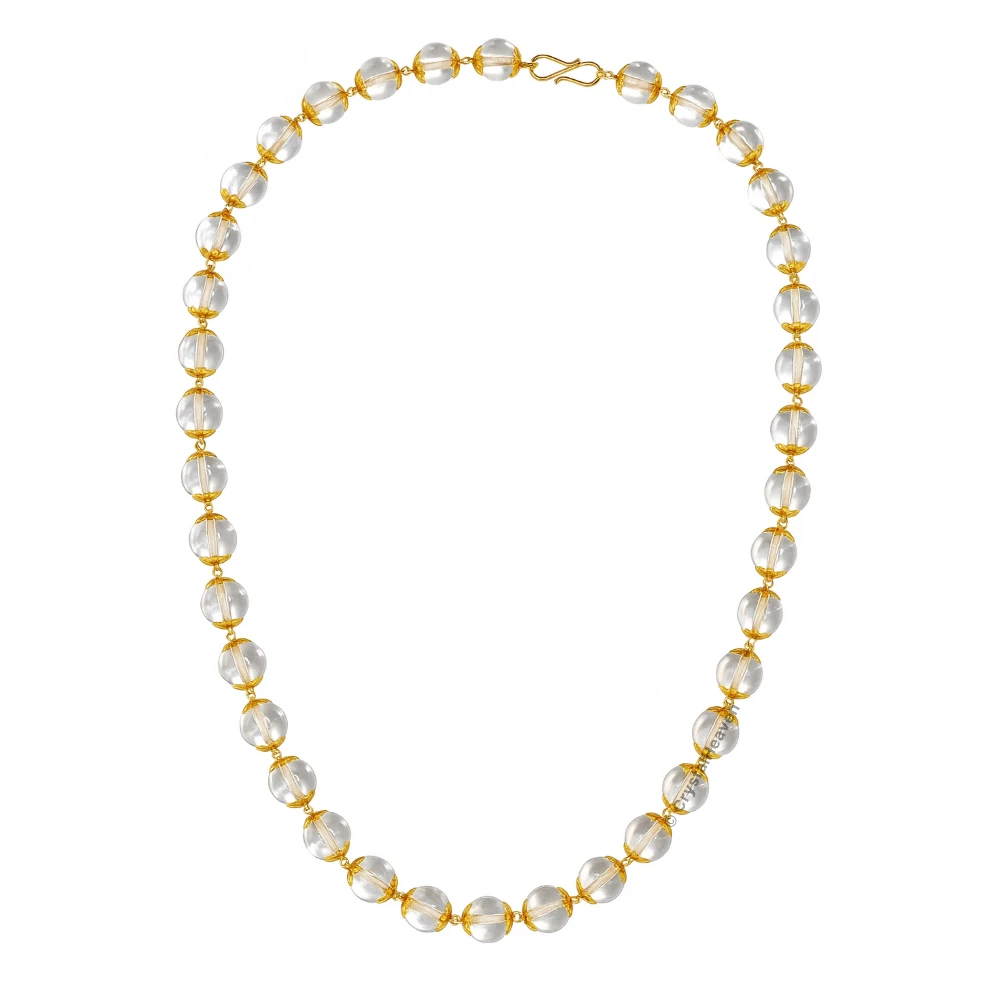 Crystal Quartz Sphatik Mala Necklace (Gold Chain)