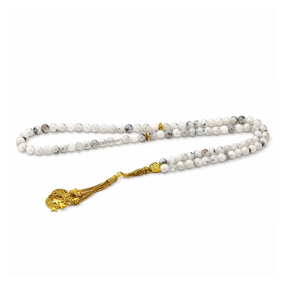 Rainbow Moonstone Crystal Tasbih (Gold)