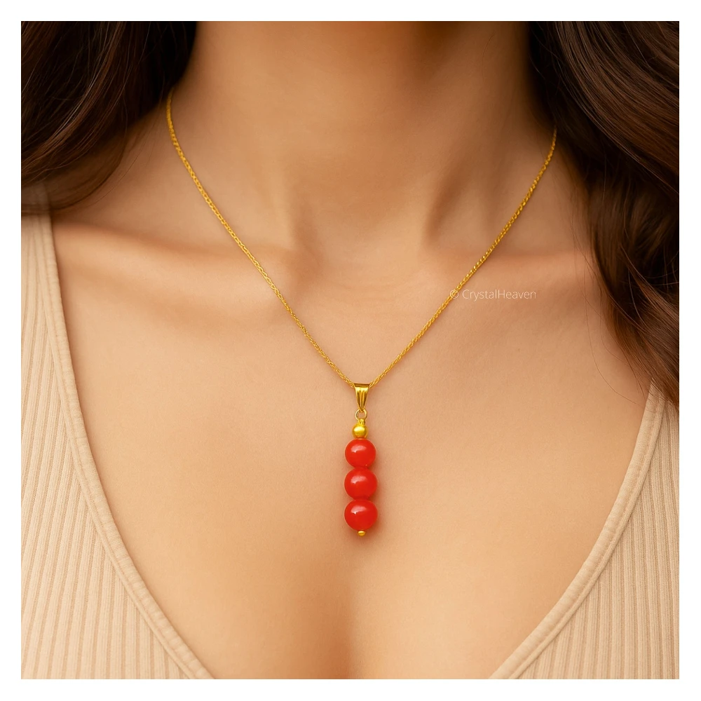 Carnelian Crystal Bead Necklace (Gold)