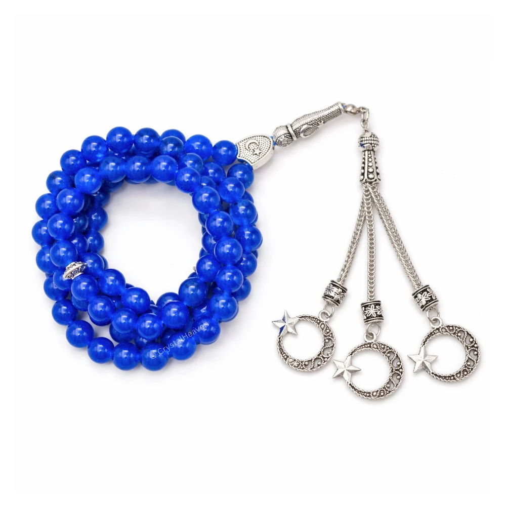 Blue Jade Crystal Tasbih (Silver)