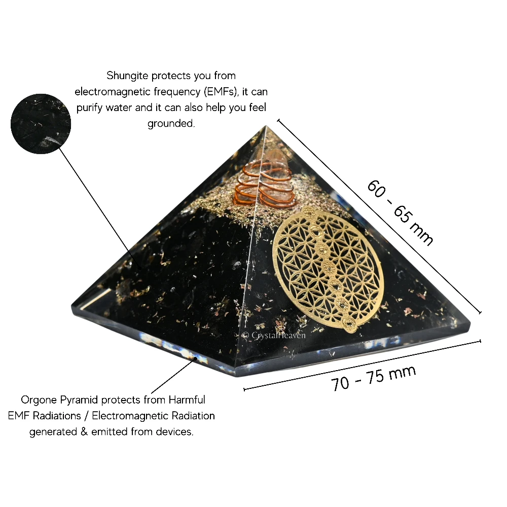Shungite Orgone Pyramid (Chakra Flower of life)
