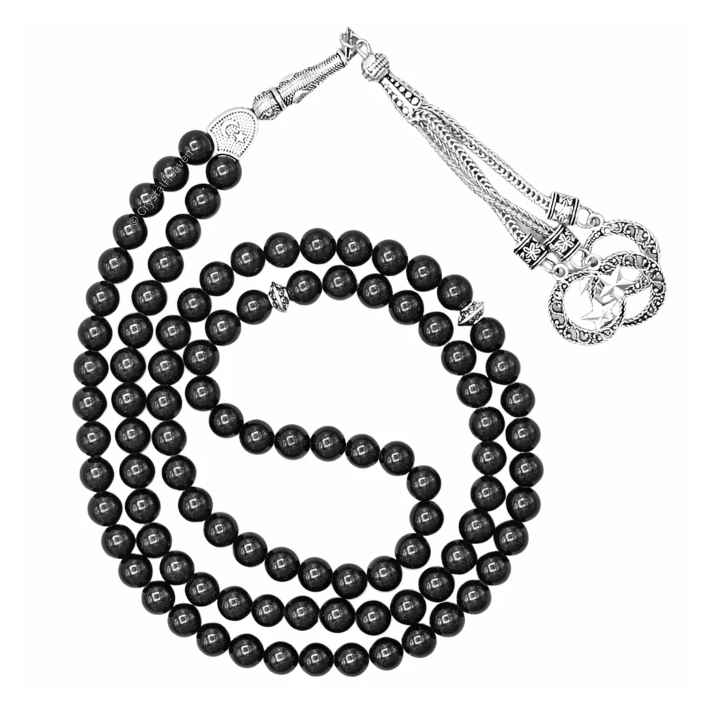 Black Tourmaline Crystal Tasbih (Silver)