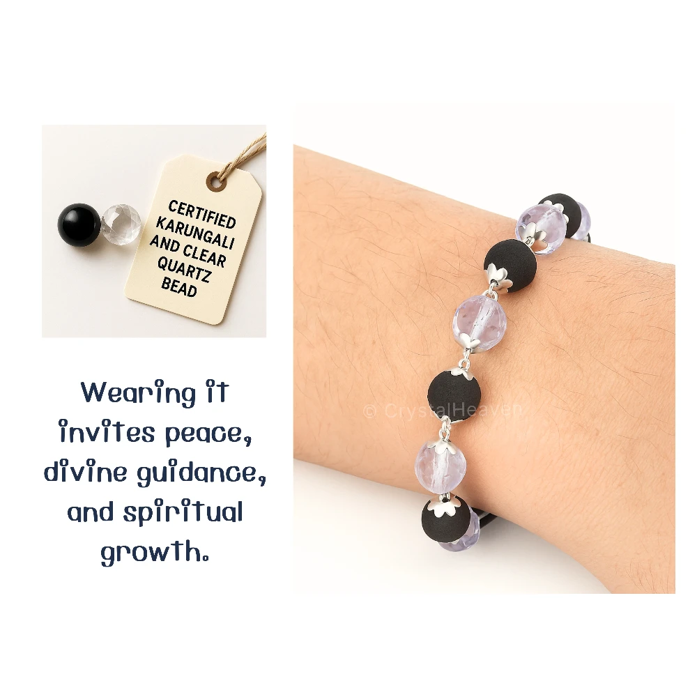 Faceted Sphatik Crystal and Karungali Bracelet (Silver Chain)