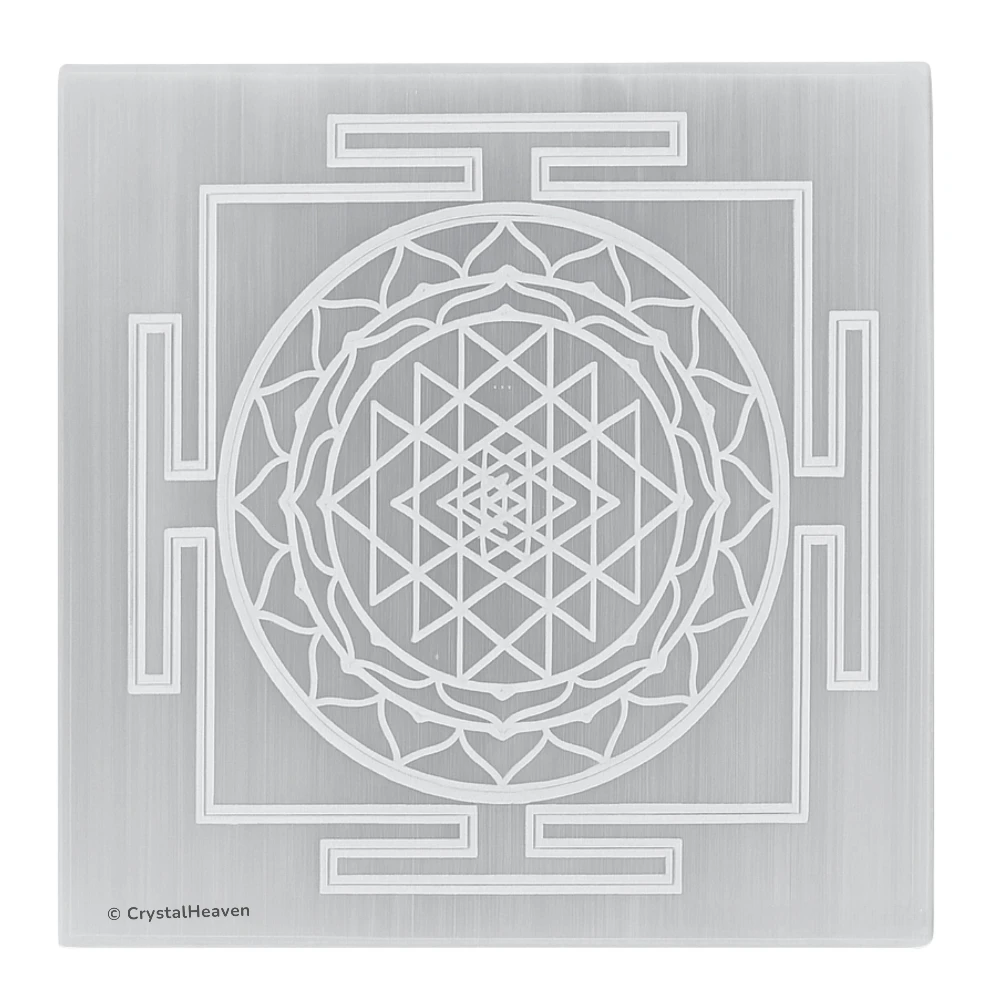Selenite Charging Plate with Sri Yantra - Square Plate (3 Inch)