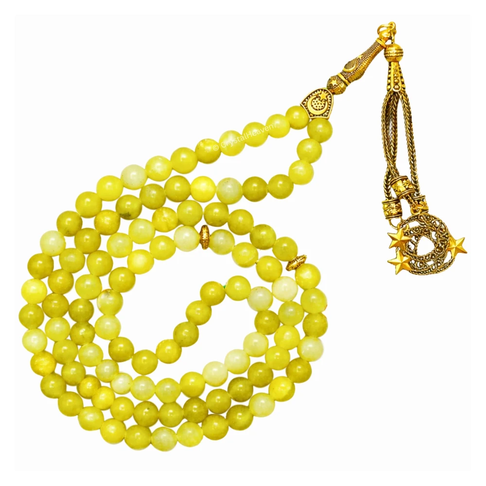 Lemon Jade Crystal Tasbih (Gold)