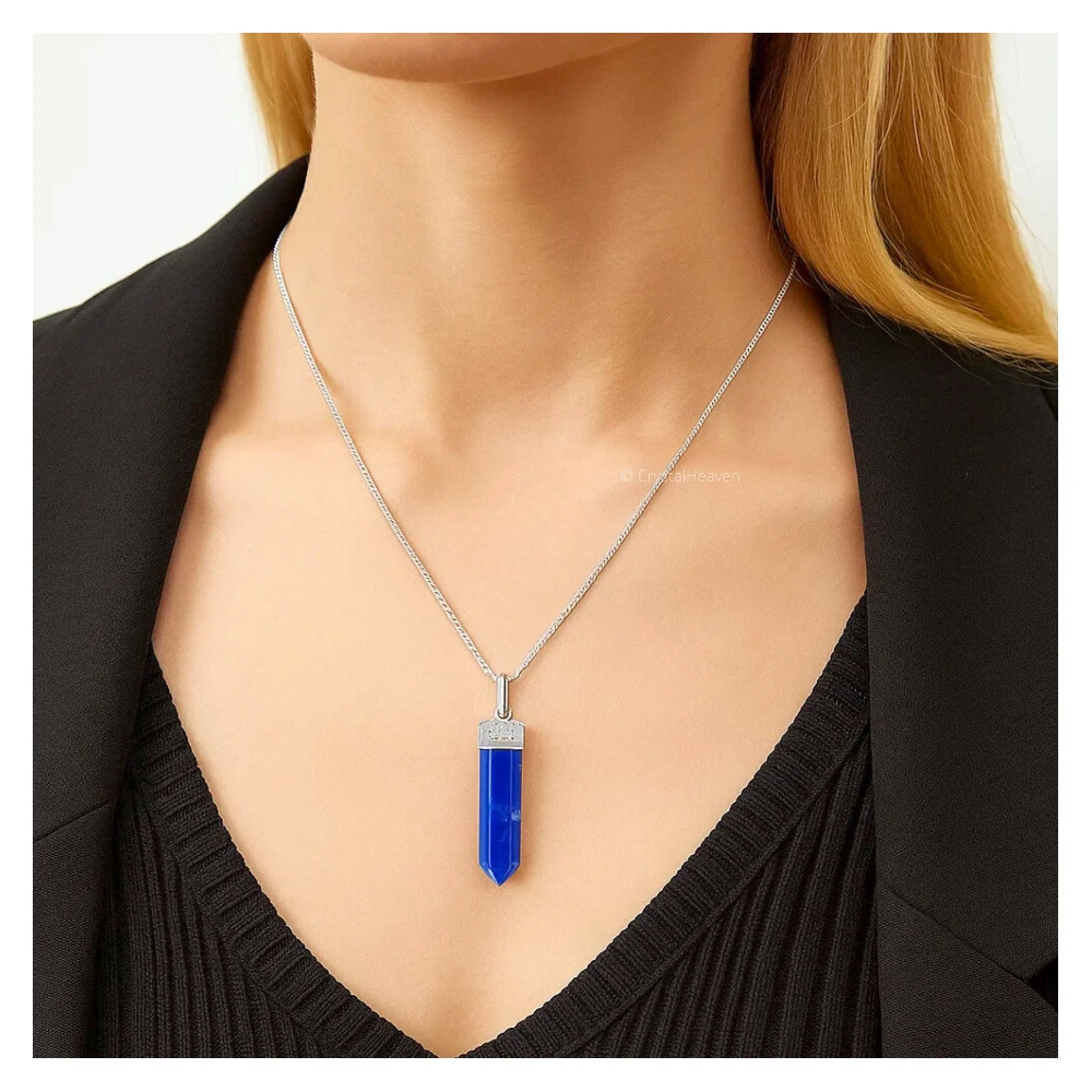 Lapis Lazuli Necklace - Pencil Point (Silver)