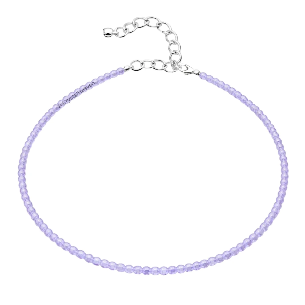 Purple Chalcedony Anklet - 2mm Faceted Beads (Silver)