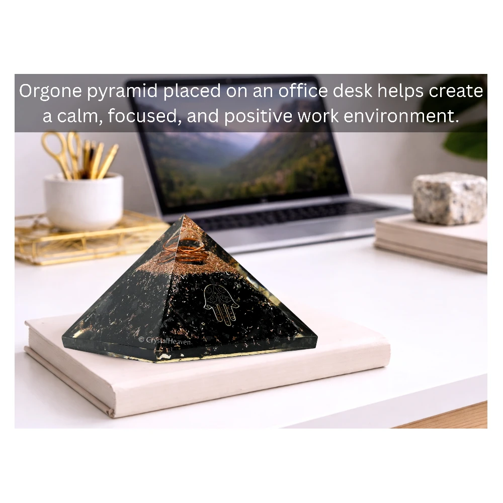 Black Tourmaline Orgone Pyramid (Samll Hamsa)