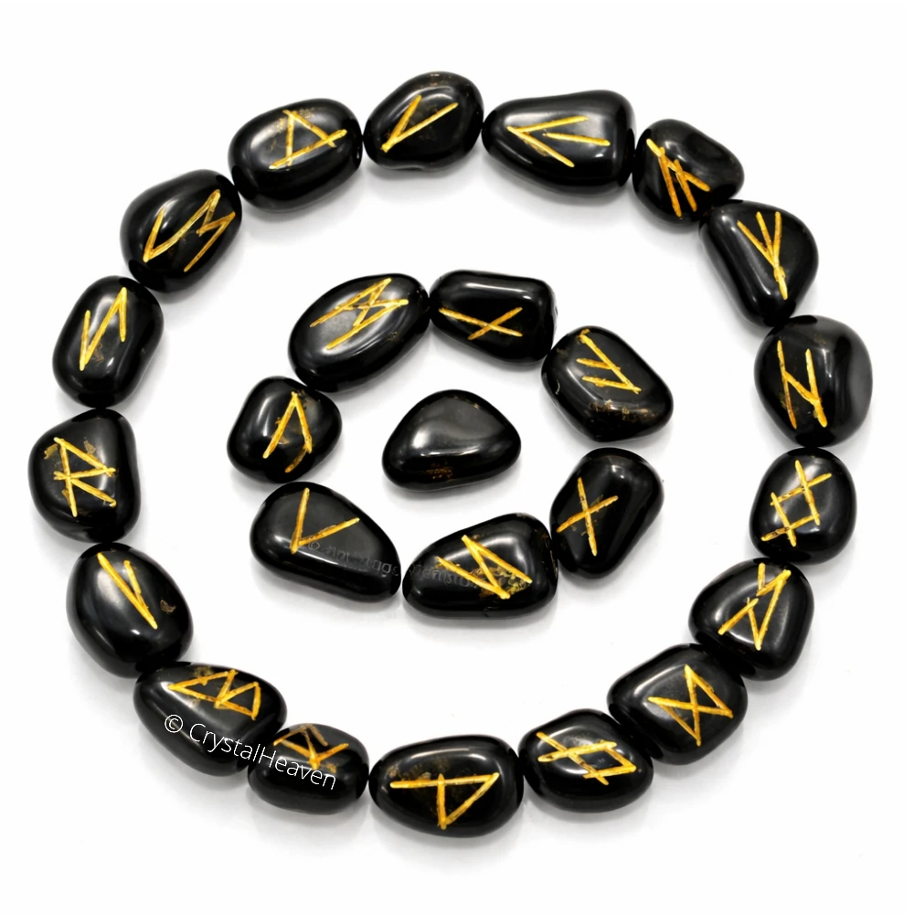 Black Tourmaline Rune Stones Set