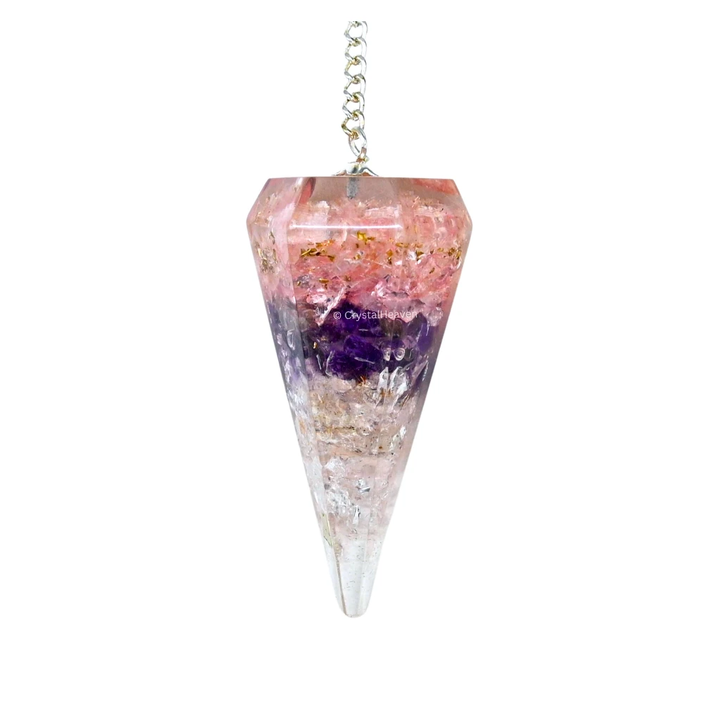Rose Quartz Amethyst Clear Quartz (Layered) Crystal Orgone Pendulum