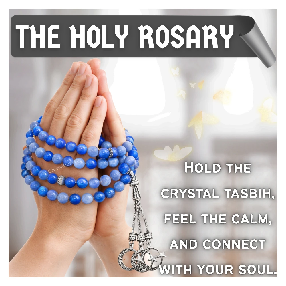 Blue Aventurine Crystal Tasbih (Silver)