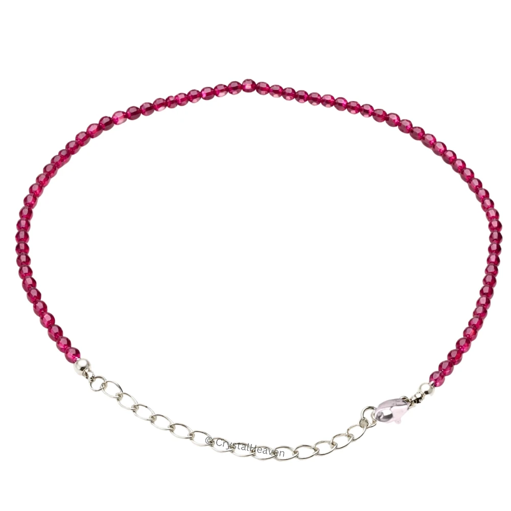 Pink Garnet Bracelets - 2mm Faceted Beads (Silver)
