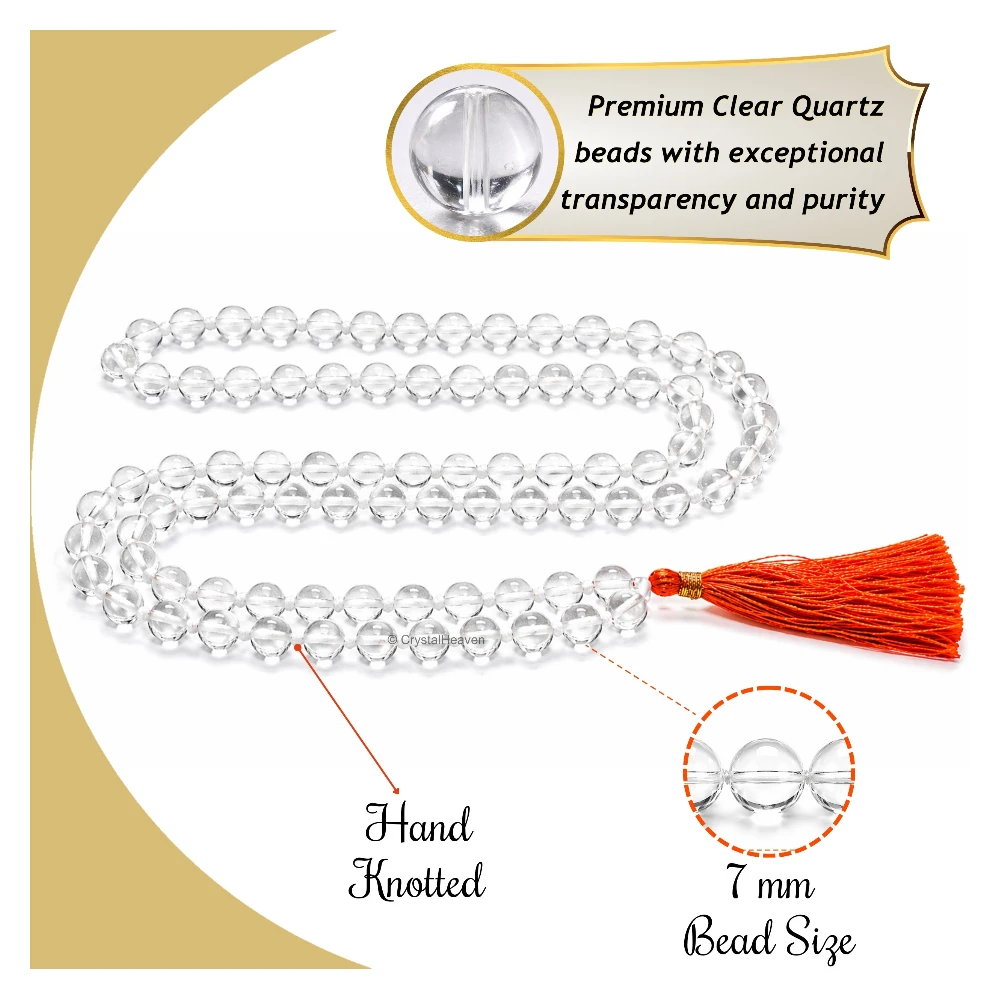 Sphatik Mala - A Grade 108 Beads (7mm, Hand Knotted)