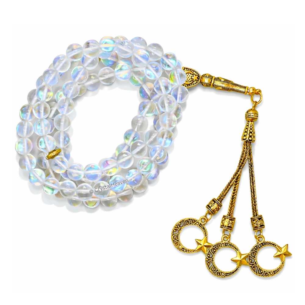 White Mermaid Glass Crystal Tasbih (Gold)