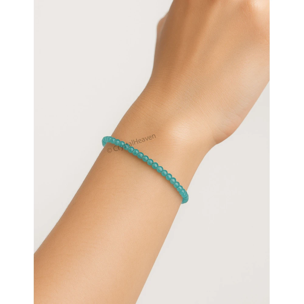 Green Chalcedony Bracelets - 2mm Faceted Beads (Gold)