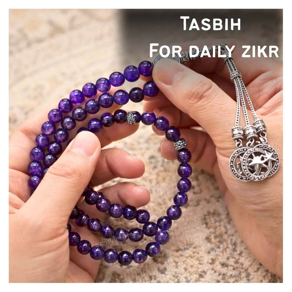 Amethyst Crystal Tasbih (Silver)
