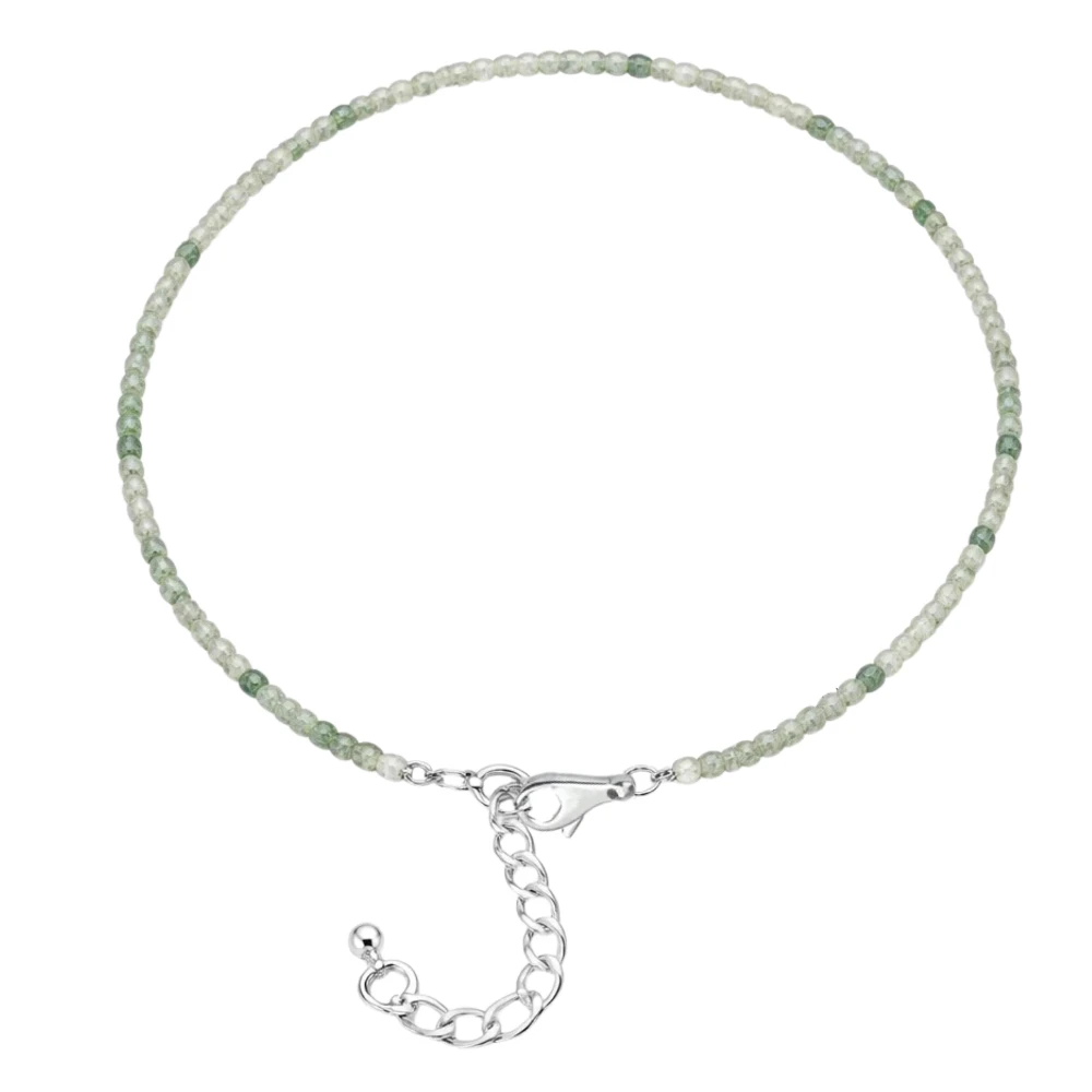 Prehnite Anklet - 2mm Faceted Beads (Silver)
