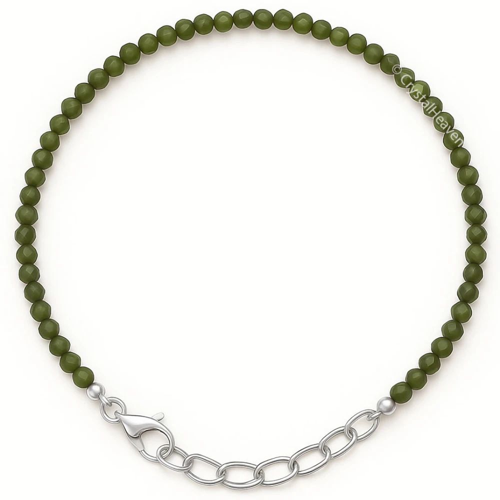 Green Cats Eye Bracelets - 2mm Faceted Beads (Silver)