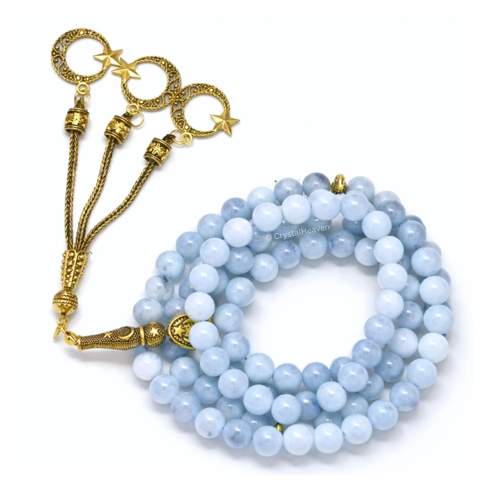 Aquamarine Crystal Tasbih (Gold)