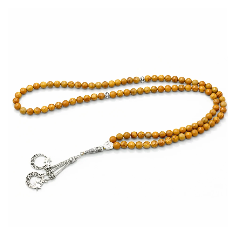 Yellow Jasper Crystal Tasbih (Silver)