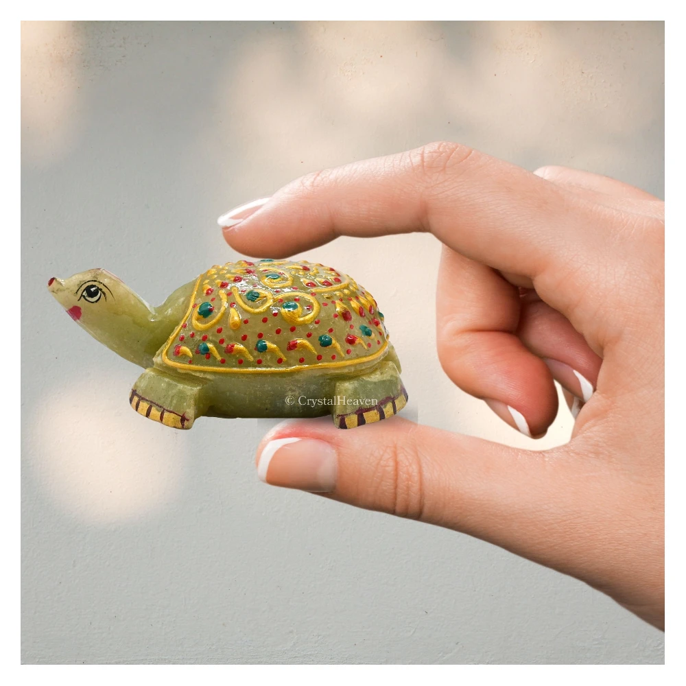 Green Aventurine Crystal Gemstone Hand Painted Tortoise (3-4 Inch)