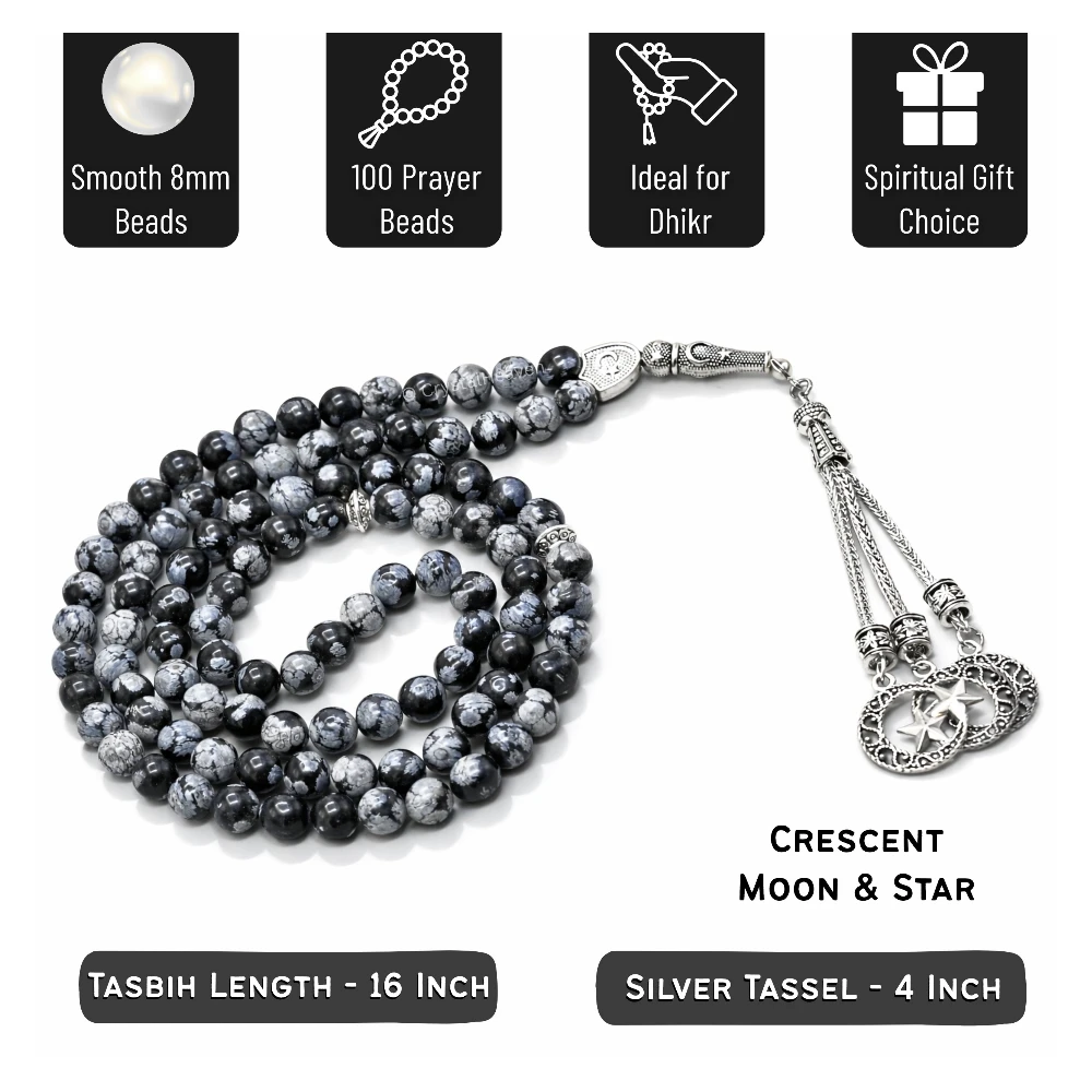 Snowflake Obsidian Crystal Tasbih (Silver)