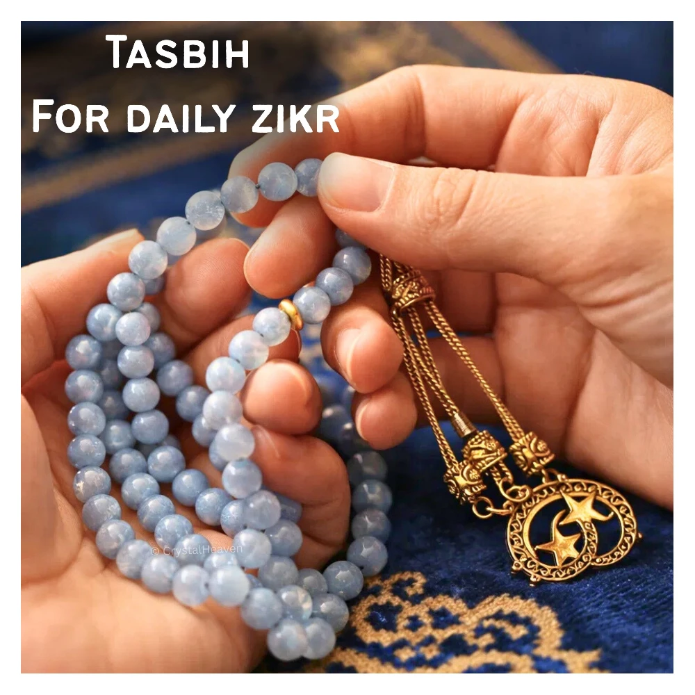 Aquamarine Crystal Tasbih (Gold)