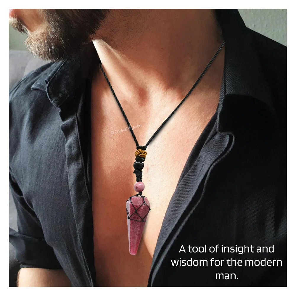 Pink Rhodonite Pendulum Pendant Necklace (Macrame)