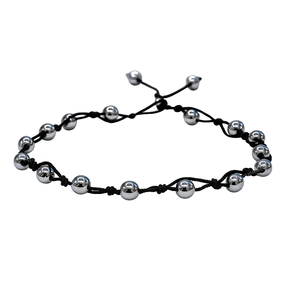 Silver Hematite Anklet (Hand Knotted)