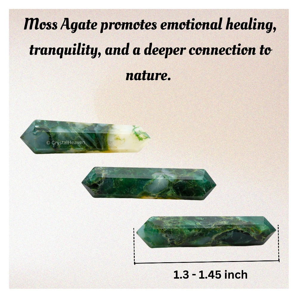 Moss Agate Pencil Points (Double Terminated) (Set of 3)