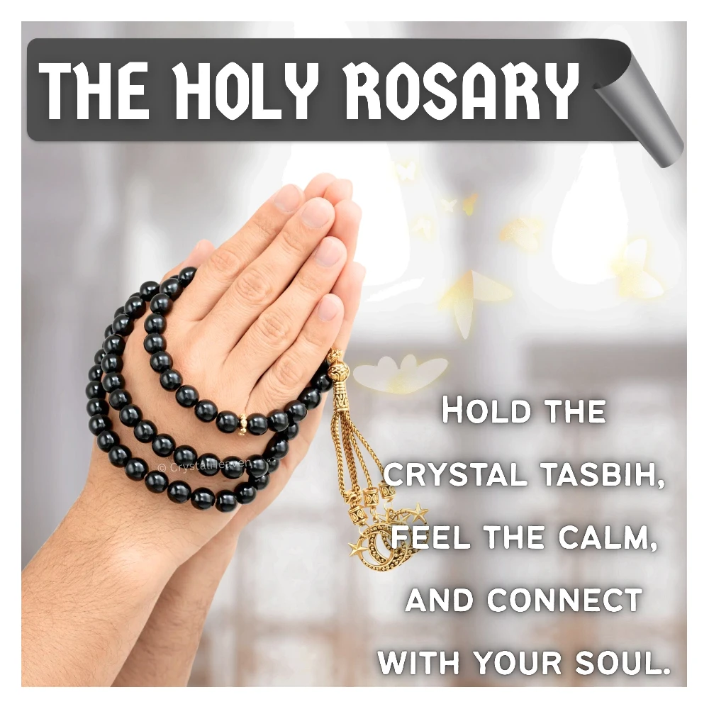Black Obsidian Crystal Tasbih (Gold)