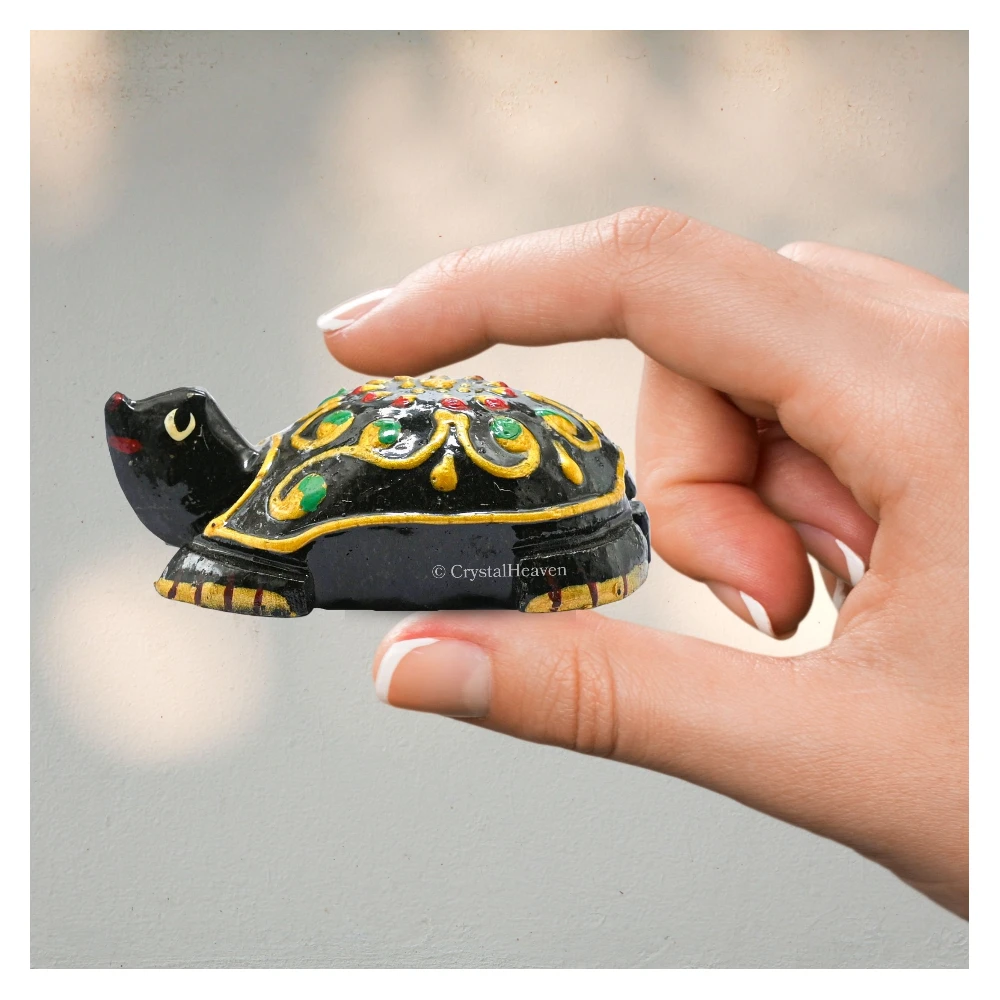 Black Agate Crystal Gemstone Hand Painted Tortoise (2-3 Inch)