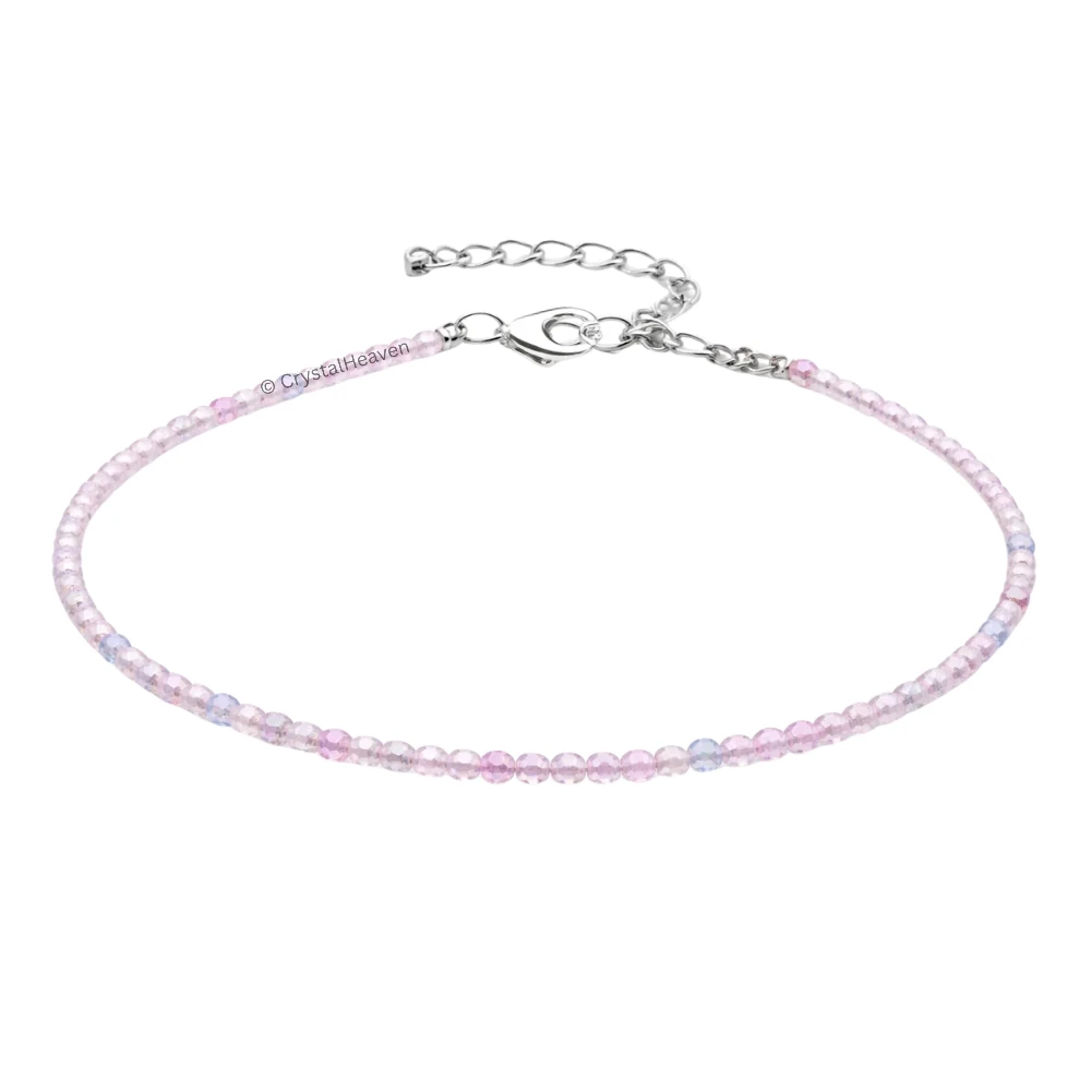 Pink Aqua Anklet - 2mm Faceted Beads