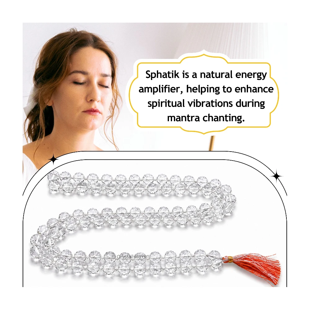 Sphatik Mala - Diamond Cut 108 Beads (7mm) (Hand Knotted)