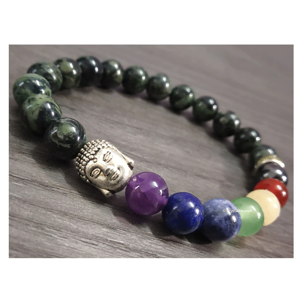 Kambaba Jasper Chakra with Buddha Bracelet (Elastic)
