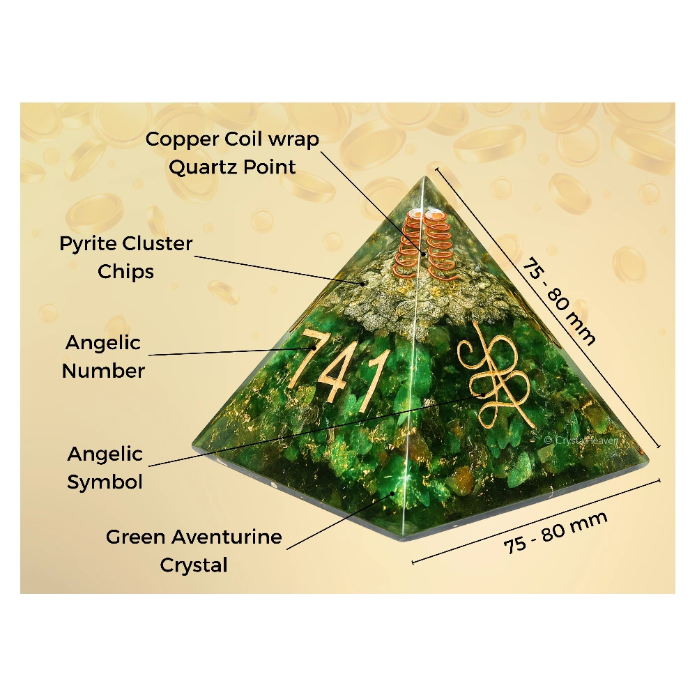 Zibu Money Pyramid - Pyrite and Green Aventurine Crystal Orgone Pyramid