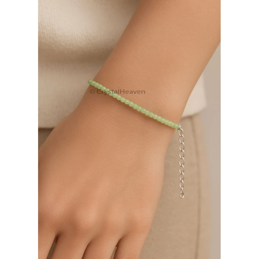 Green Amethyst Bracelets - 2mm Faceted Beads (Silver)